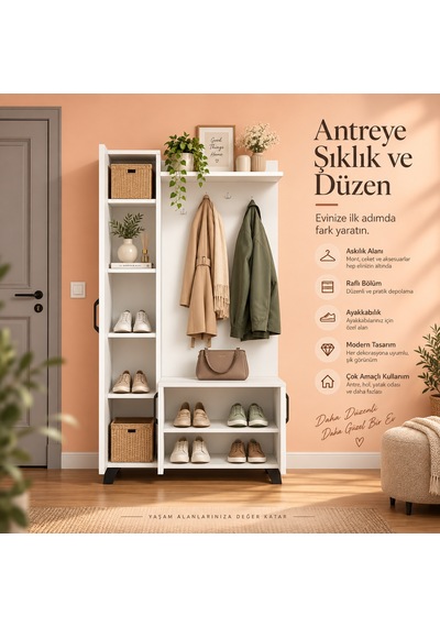 Loft Soft Portmanto Ve Askılıklı Vestiyer Takımı - Beyaz