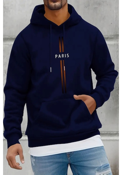 Uyguntarz Paris Baskılı Pamuklu Oversize Sweatshirt Lacivert