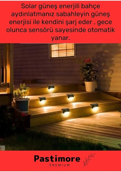 Premium Su Geçirmez Solar Güneş Enerjili Şarj Edilen Köşebent Merdiven Veranda Bahçe 4'lü Led Set