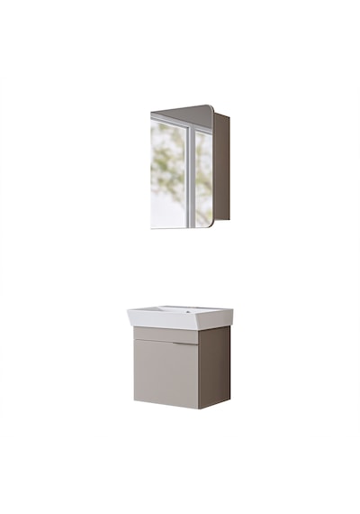 Likya Mdflam Tek Kapaklı Lavabolu 49 Cm Banyo Dolabı + Üst Dolabı, Mini Lavabolu Banyo Dolabı Takımı Kumtaşı Likya Mdflam Tek Kapaklı Lavabolu 49 Cm Banyo Dolabı + Üst Dolabı, Mini Lavabolu Banyo Dolabı Takımı Kumtaşı