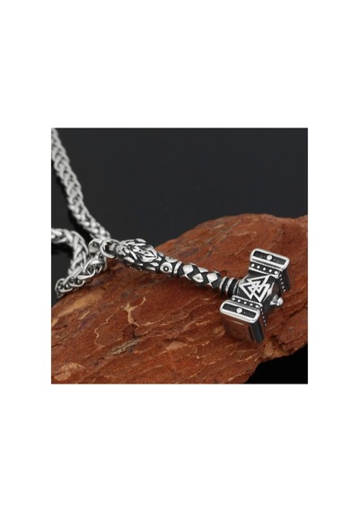 Lunarie Mjölnir Thor Çekici Kolye Eskitme Gümüş Renk Valknut