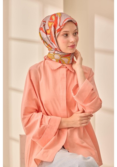 Silk Home Olinda İpek Eşarp 47003-16 Parlak Turuncu, Gri, Yanık Sarı, Hardal