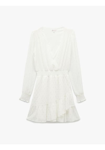 Koton V Yaka Gipeli Uzun Kollu Simli Mini Abiye Elbise Beyaz 5sak80114fw Beyaz