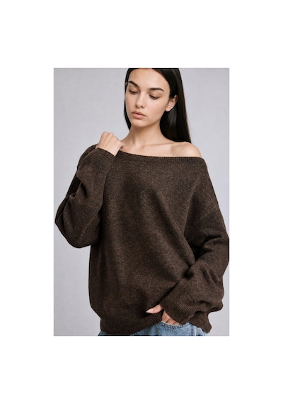 Defacto Regular Fit Düşük Omuz Kayık Yaka Basic Triko Kazak H2598ax26aubn480 Kahve-bn480