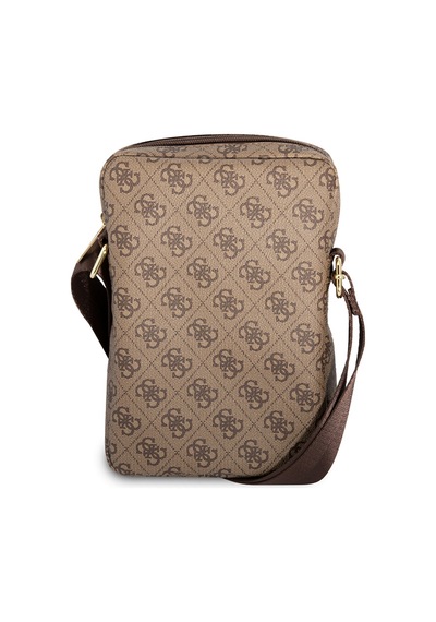 Guess Lisanslı Tablet Çantası Metal Logolu Fermuarlı 8 İnç Çapraz Omuz Askılı Kahverengi