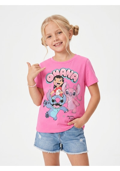 Sea Bubbles Ohana Stitch Kız Çocuk Tişört St10393 Pembe