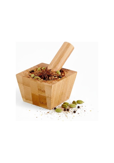 Bambu Havan Ve Tokmak Seti, Mutfak Havanı, Baharat Ve Sarımsak Öğütücü Ve Döveceği Kare