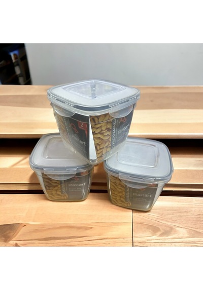 Sermer Pazarlama 3 Adet Kilitli Kapaklı 2 Litre Saklama Kabı Beyaz
