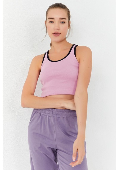 Tommy Life Pembe Basic Sıfır Kol Dar Kalıp U Yaka Kadın Crop Top Atlet - 97162 Pembe
