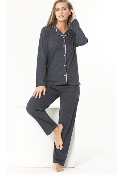 Sude Homewear Gömlek Uzun Kol Antrasit Pijama Takımı Antrasit