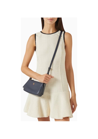 Pinko Mini Half Moon Mavi Deri Lüks Baguette Çanta, Günlük Ve Gece Kullanımı Için Omuz Çantası
