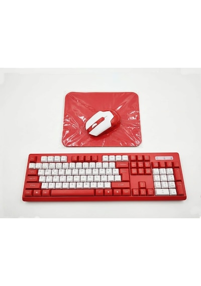 Kablosuz Klavye Mouse Seti 2.4ghz Usb Nano Alıcılı Q Klavye Sessiz Tuşlu Ergonomik + Mouse Pad li Kırmızı Beyaz Diğer