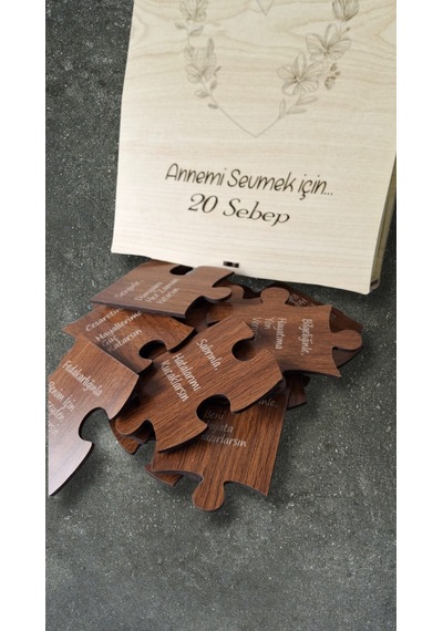 Annemi Sevmek İçin 20 Neden - Lazer Kesim Ahşap Kutulu Puzzle Hediye 46552091