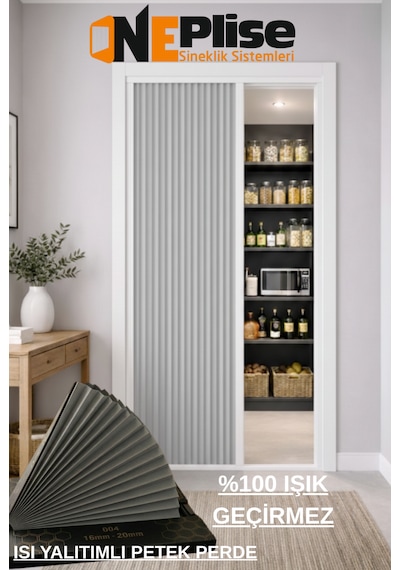 Isı Yalıtımlı %100 Karartma Blackout Plise Seperatör Kapı - Honeycomb Petek Dokulu Katlanır Kapı Ölçü - 100X230