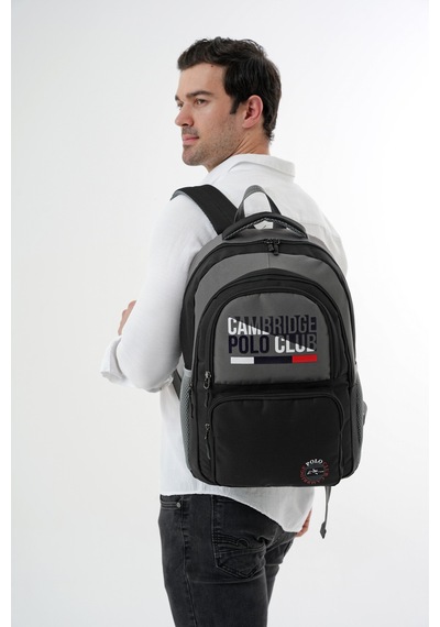 Benittokids Cambridge Polo Club Minimalist Tasarım Unisex Çok Gözlü Sırt Çantası Gri