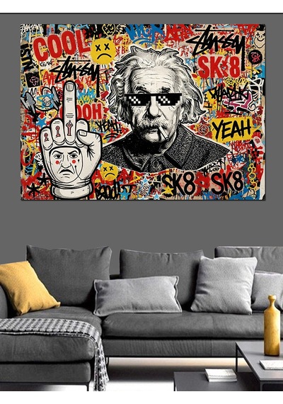 Ahşap Tablo Albert Einstein Graffiti Sanat Tasarımı