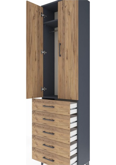 Arges Dolap 2 Raflı 5 Çekmeceli Tek Askılı 60x30x221 Antrasit-çam Antrasit