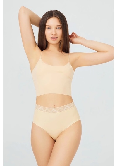 Cottonhill Cotonhill Desenli Lastikli Yüksek Bel Lazer Kesim Bikini Külot-ten Ten