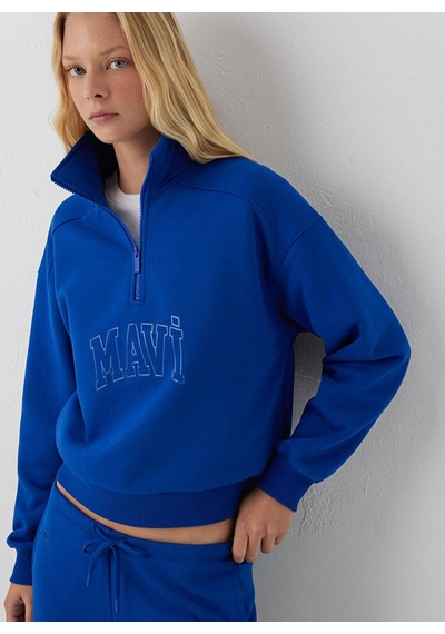 Mavi Yarım Fermuarlı Logo Sweatshırt Saks Mav Saks Kadın Sweatshirt M1s20130-70896
