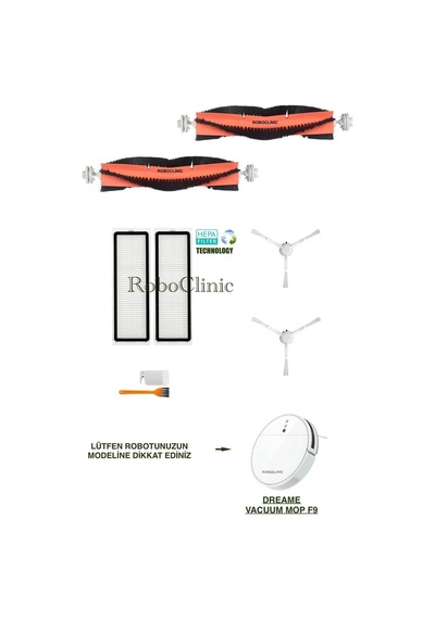 Dreame Vacuum Mop F9 Robot Süpürge Uyumlu Fırça,filtre,yedek Seti-8 Parça