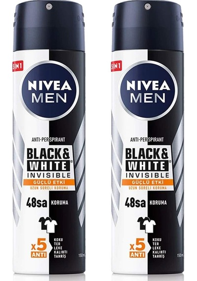 2 Adet Men Black & White Invisible Güçlü Etki Erkek Deodorant Spr