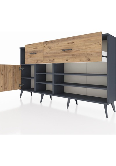 Arges Konsol 6 Raflı 2 Çekmeceli Tek Kapaklı 176x30x99 Antrasit-çam Atlas Çam - Antrasıt Arges Konsol 6 Raflı 2 Çekmeceli Tek Kapaklı 176x30x99 Antrasit-çam Atlas Çam - Antrasıt