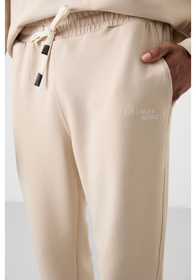 Tommy Life Bej Pamuklu Kalın Yumuşak Dokulu Comfort Fit Nakışlı Erkek Eşofman Takım - 85254 Bej