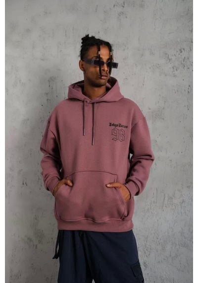 Erkek 98 Baskılı Kapşonlu Sweat - Gül Kurusu Gülkurusu