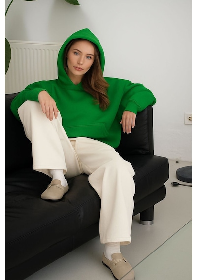 Benroma Düz Ünisex Oversize Kapüşonlu Sweatshırt Çok Renkli