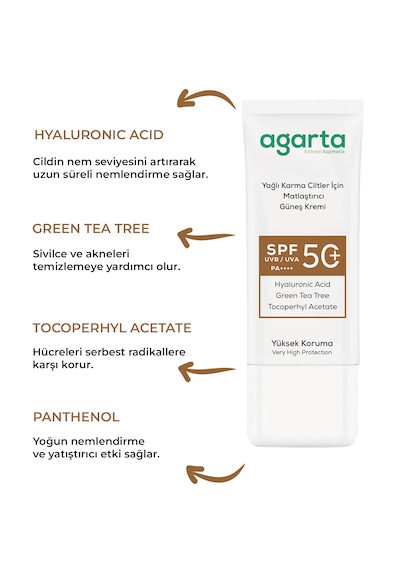 Agarta Matlaştırıcı Parlama Karşıtı Güneş Kremi SPF50+ 50 ML