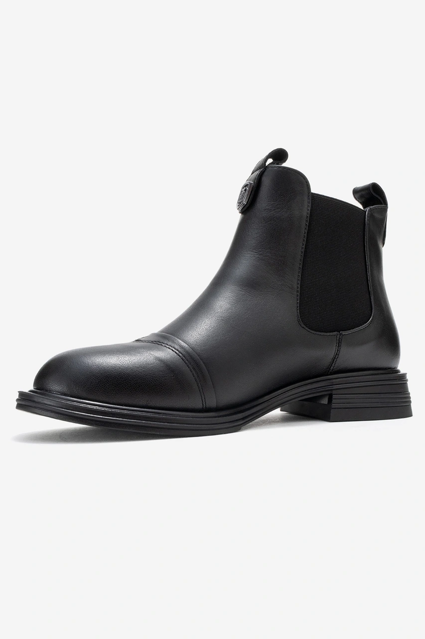 Luvishoes Luvi Shoes Sıdney Siyah Cilt Hakiki Deri Tokalı Lastikli Kadın Chelsea Bot Siyah-Cilt