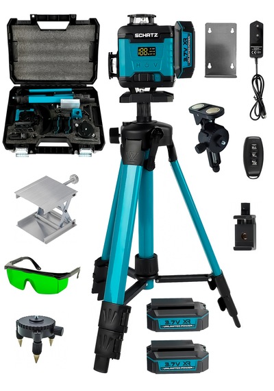 Schatz Profesyonel 360 16 Köşe Otomatik Hizalama Tripod'lu Yeşil Işık Lazer Hizalama Mavi