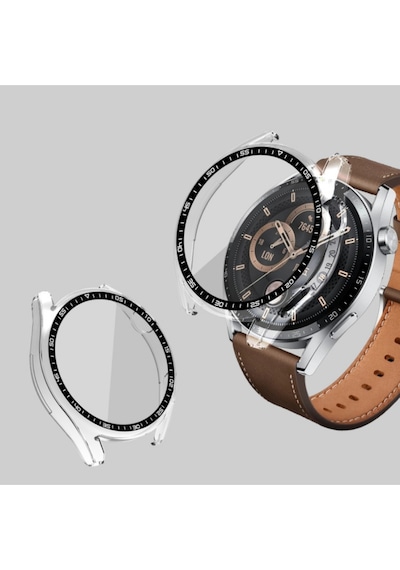 Huawei Gt3 46mm Uyumlu Temperli Cam Entegre Koruma Kasa Kristal Netlik