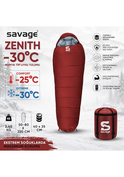 Kamp Uyku Tulumu - Zenith - Bordo - Extreme -30c - Savage Ys-530 Çok Renkli