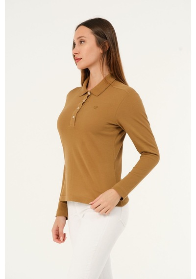 Msw Kadın Uzun Kollu Regular Fit Polo Yaka T-shirt Camel Msw Kadın Uzun Kollu Regular Fit Polo Yaka T-shirt Camel