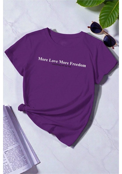 Uyguntarz Unisex More Love More Freedom Baskılı Tasarım Tshirt Mor