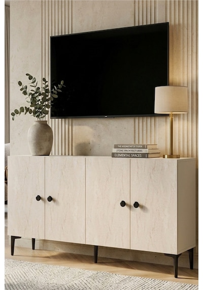 Ka1818bt Pella Konsol Ve Tv Sehpası Beyaz-traverten 180cm Beyaz - Traverten