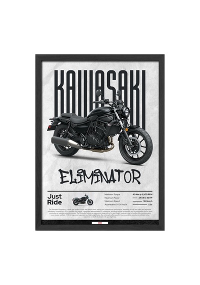 Kawasaki Eliminator Siyah Ahşap Çerçeveli Poster, Dekoratif Motosiklet Duvar Tablosu