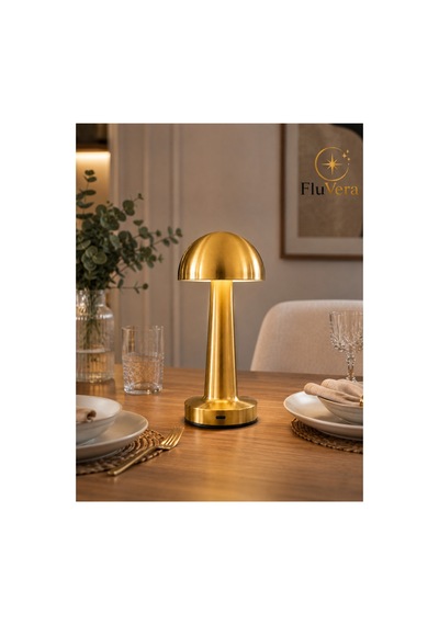 Şarjlı Masa Lambası Gold Mantar Kablosuz Led Dokunmatik Gece Lambası Altın