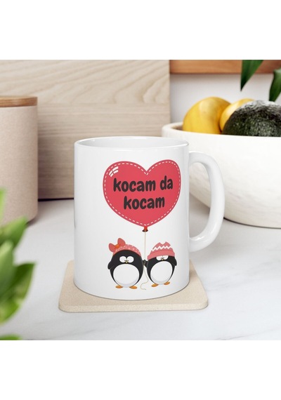 Kocam Da Kocam Sevgili Çift Örgü Penguenler - Doğum Günü Hediyesi - Hediye Porselen Kupa Bardak Beyaz