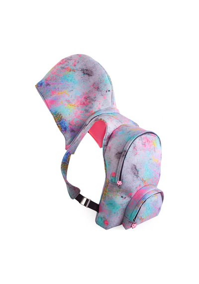 Unisex Çocuk Su Geçirmez Pollock Desenli Çıkarılabilir Kapüşonlu Sırt Çantası Pembe
