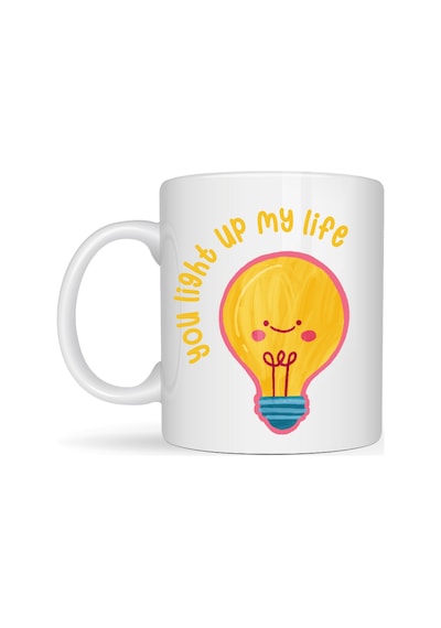 You Light Up My Life Tasarımlı Porselen Kupa Model 15 - Sevimli Ampul Desenli Hediyelik Kahve Kupası