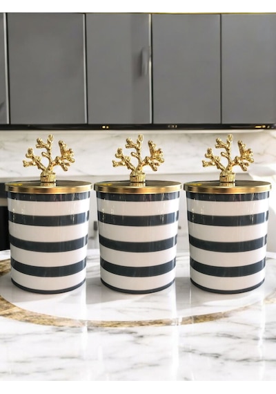 Baharatlık - 3'lü Metal Kapaklı Gri Klasik Zebra Gold