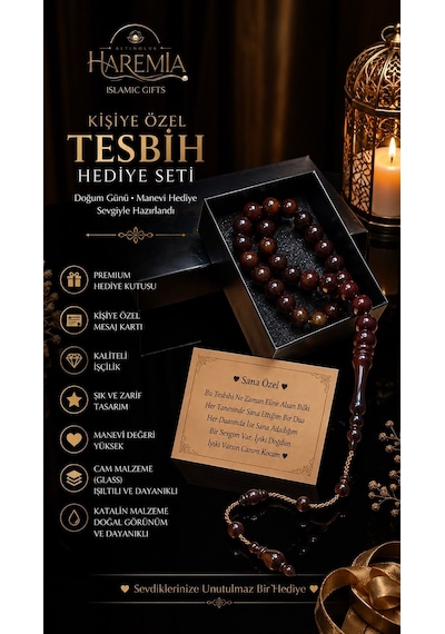 Özel Kutulu Katelin Tesbih 33 Lük Kişiye Özel Notlu Hediyelik Kahverengi Çok Renkli