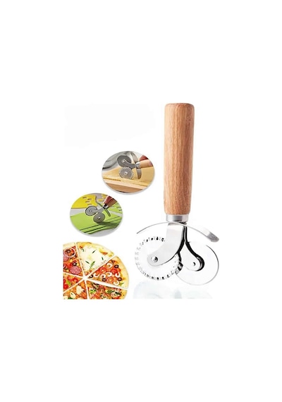 Ahşap Saplı Hamur Ve Pizza Kesme Ruleti Pizza Cutter 2'li Hamur-p Ahşap