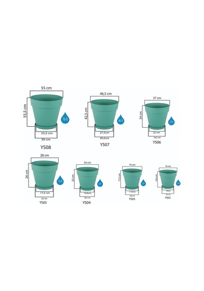 Yalı Saksı Drenaj Aparatlı Tabaklı Dekoratif Saksı 46,5cm, 46 Litre Antrasit Diğer