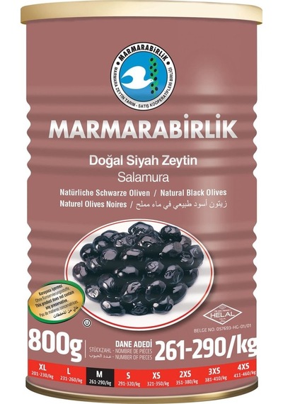 Marmarabirlik Salamura 261-290 KB M Siyah Zeytin Teneke 6 x 800 G