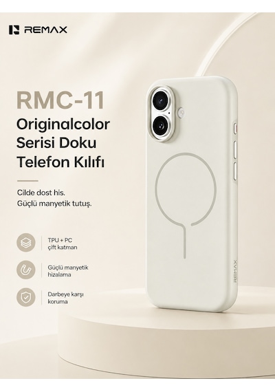 Remax  Apple iPhone 17 Magsafe Uyumlu Metal Tuşlu Premium Kılıf Rmc-11 Beyaz