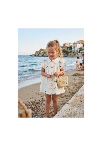 Eray Alp Kids Kız Çocuk Bej Çiçekli Müslin Elbise Yazlık Günlük Model