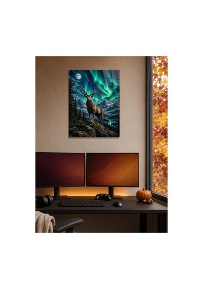 Kuzey Işıkları Geyik Metal Tablo - Dekoratif Duvar Tablosu 29 X 41 Cm Çok Renkli - 929733095 Çok Renkli - 929733095 Çok Renkli